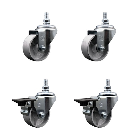 Service Caster 3 Inch Semi Steel 12 Inch Threaded Stem Caster Set 2 Brakes SCC SCC-TS20S314-SSS-121315-2-PLB-2